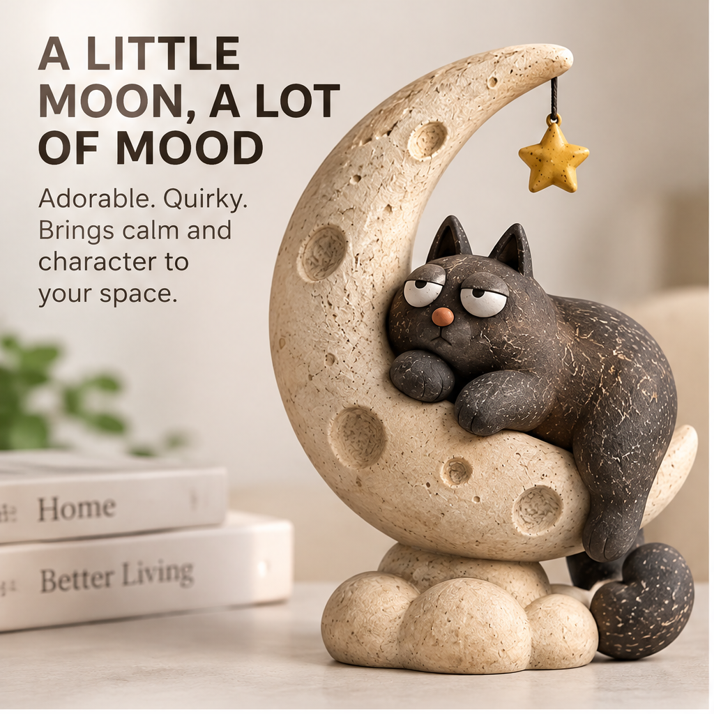 🪴AURTALIS Crescent Moon Black Cat Resin Figurine