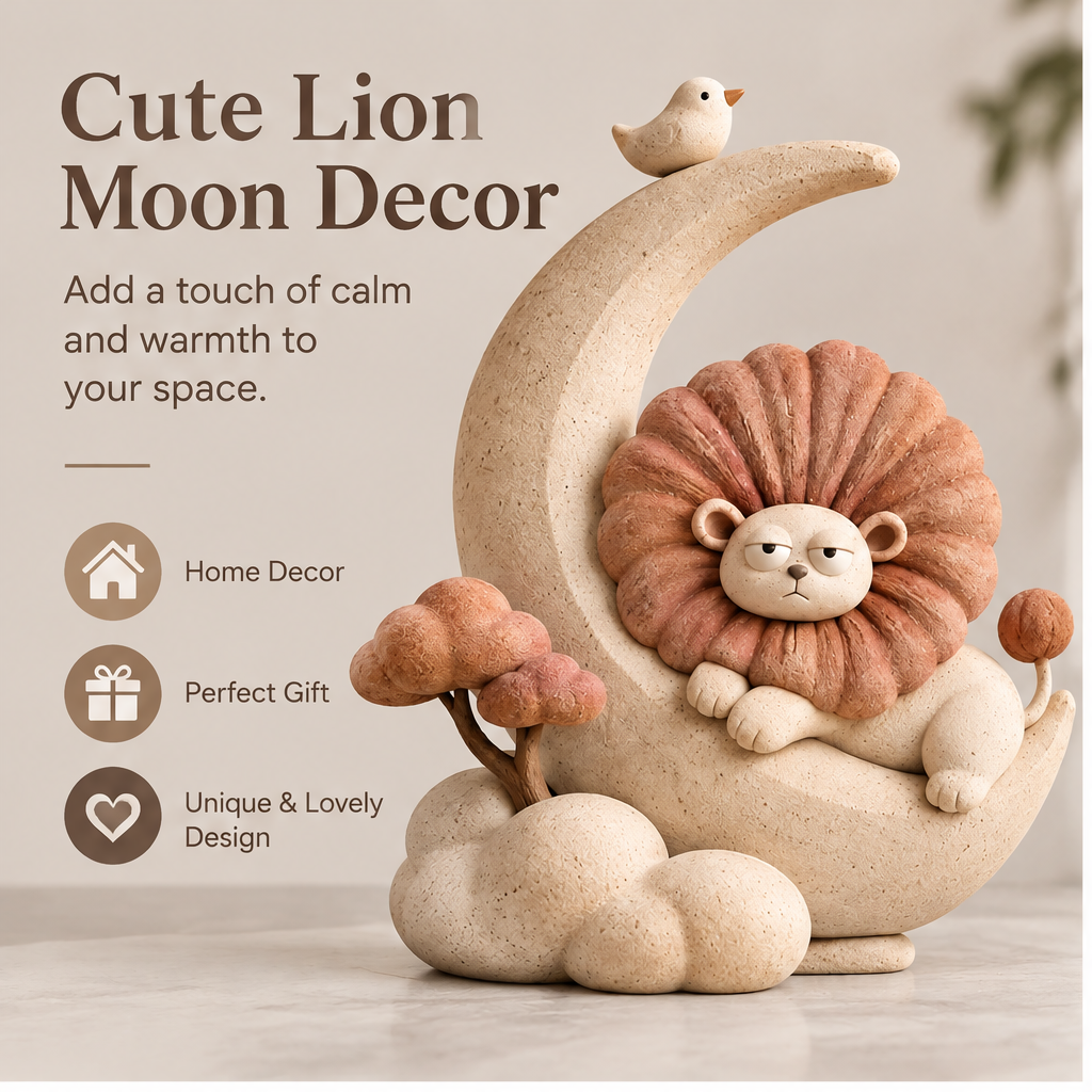 🕰️AURTALIS Crescent Moon Lion Resin Statue