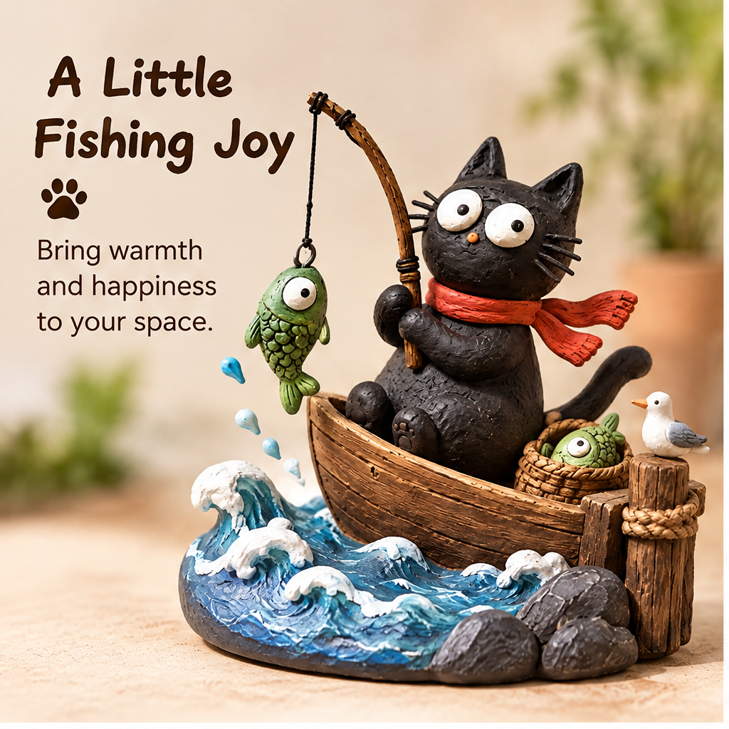 🎏AURTALIS Fishing Cat in Wooden Boat Sculpture