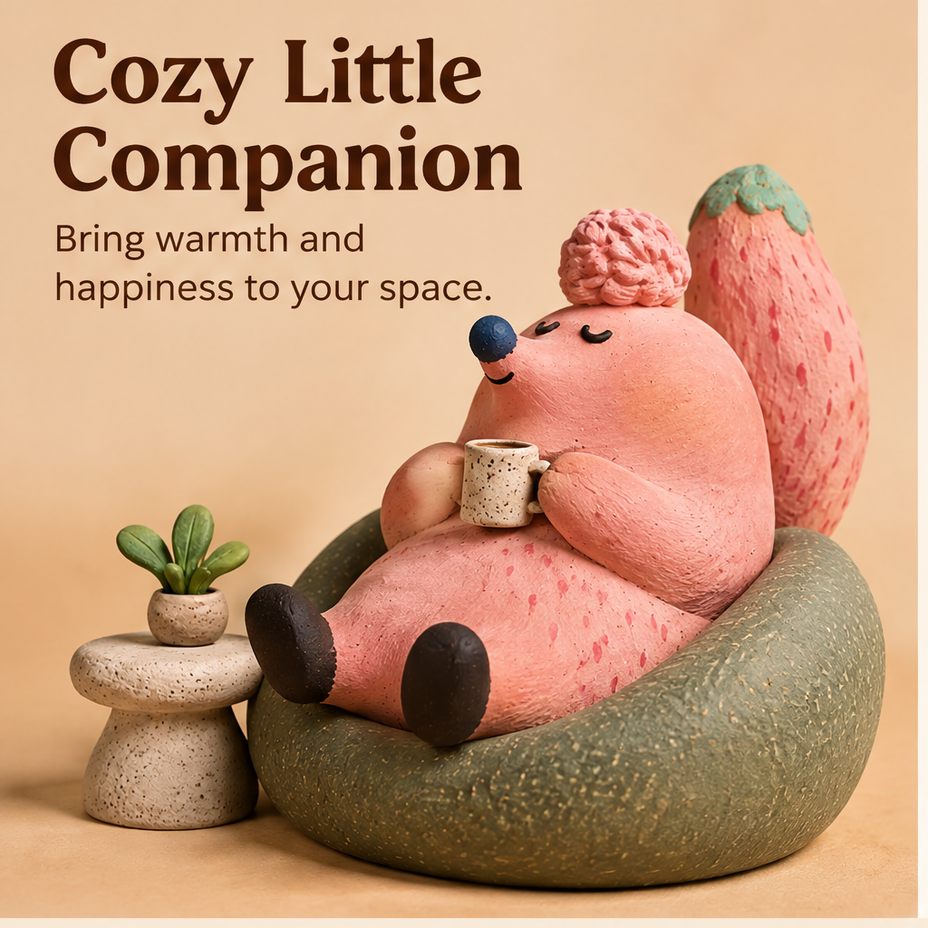📜AURTALIS Pink Squirrel Lounge Chair Statue