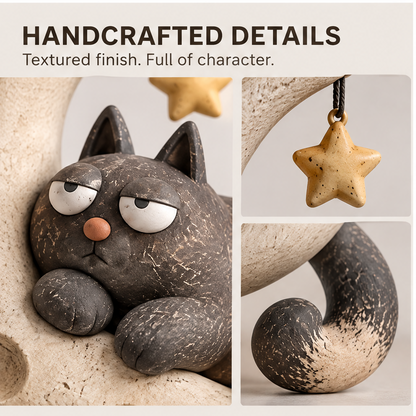 🪴AURTALIS Crescent Moon Black Cat Resin Figurine