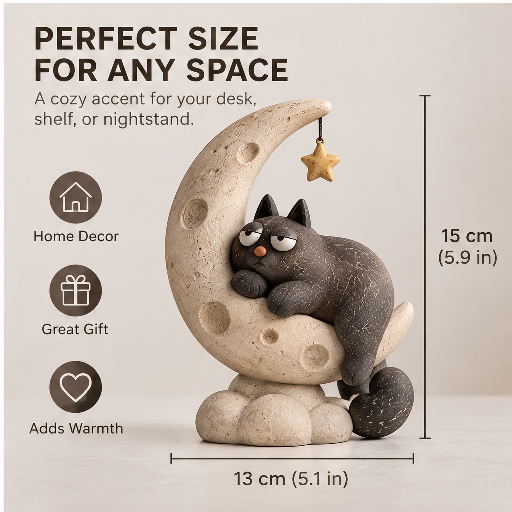 🪴AURTALIS Crescent Moon Black Cat Resin Figurine