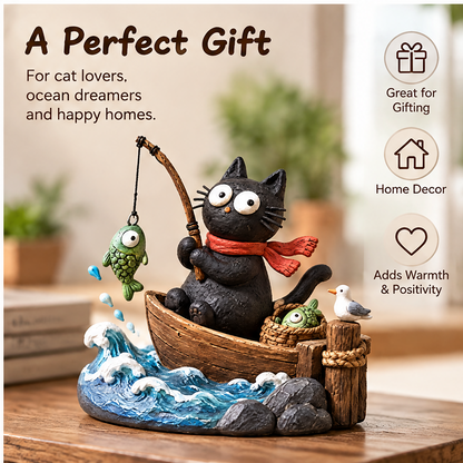 🎏AURTALIS Fishing Cat in Wooden Boat Sculpture