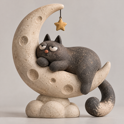 🪴AURTALIS Crescent Moon Black Cat Resin Figurine